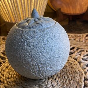 Textured Gray Stone Sphere with Lid